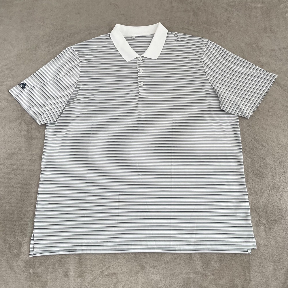 ADIDAS Golf Polo Shirt Men 2XL Grey Striped Performance Wicking UPF‎ 50 SS NWOT